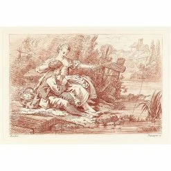 Jeune Bergère Pêchant à La Ligne à Côté D'un Jeune Berger Jouant De La Flûte