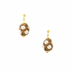 Boucles D'oreilles Renaissance Goutte Blanc & Doré - Florence Buhler