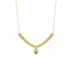 Collier Feuilles De Laurier, Plaqué Or Et Aventurine