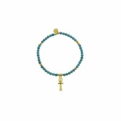 Bracelet Avec Charm Égyptien - Croix De Vie - Turquoise