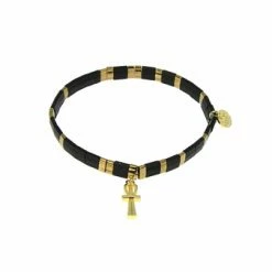 Bracelet Avec Charm Égyptien - Croix De Vie - Perles Miyuki Noires