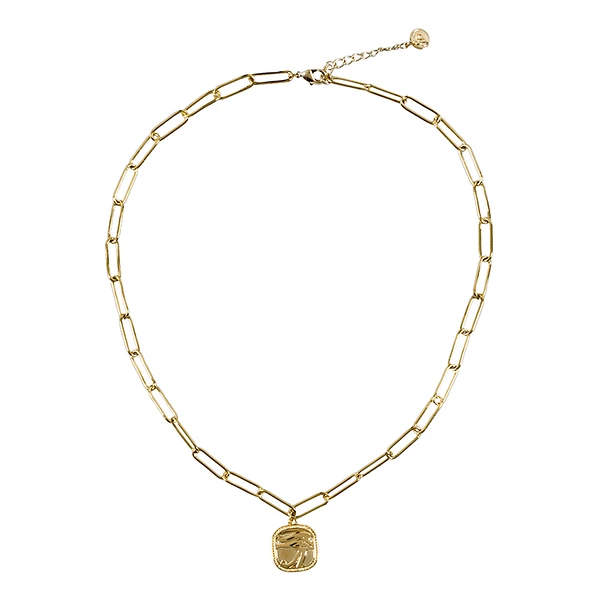 Collier Avec Chaîne Maille Trombone - Pendentif Œil égyptien