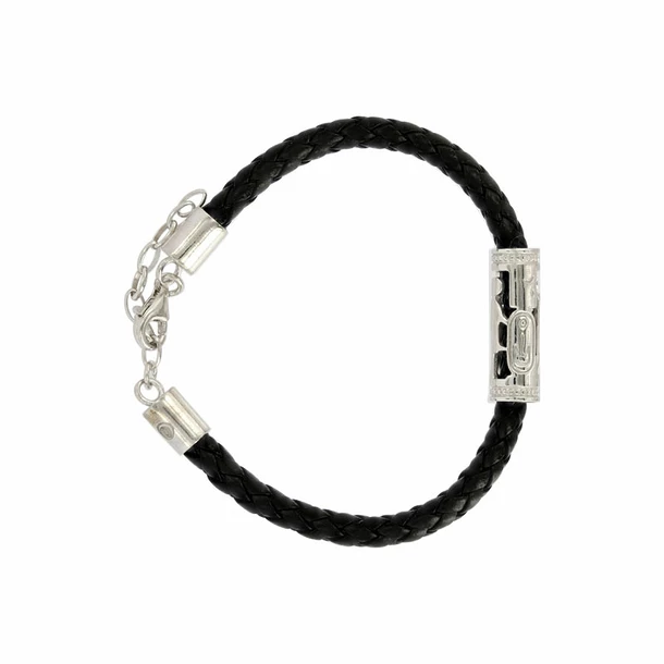 Bracelet En Cuir Avec Sceau Cylindre Argent