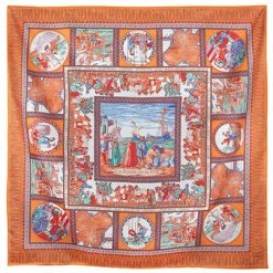 Carré En Twill De Soie Route De La Soie Orange - Malfroy