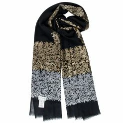 Étole Noire Or Et Agent Motif Renaissance 70x200 Cm